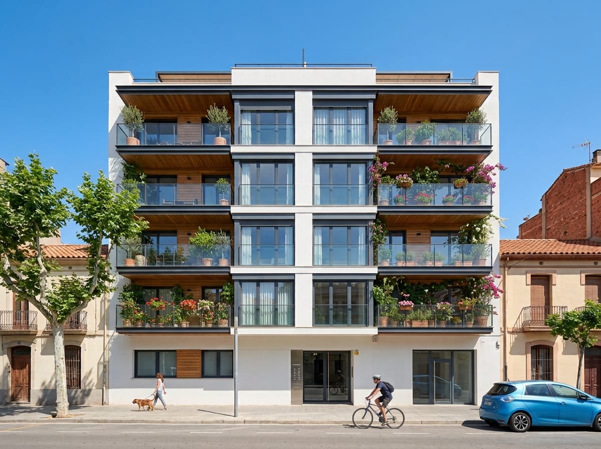Fachada de un edificio de viviendas con balcones